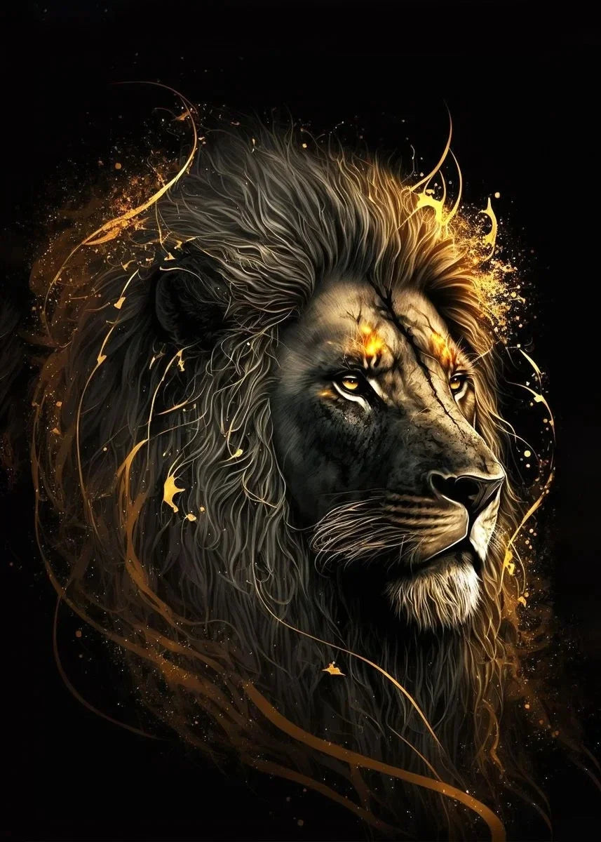 Classic Vintage Animal Wall Art Black Gold Light Coloured Lion HD Canvas Printed Poster Home Living Room Bedroom Decoration