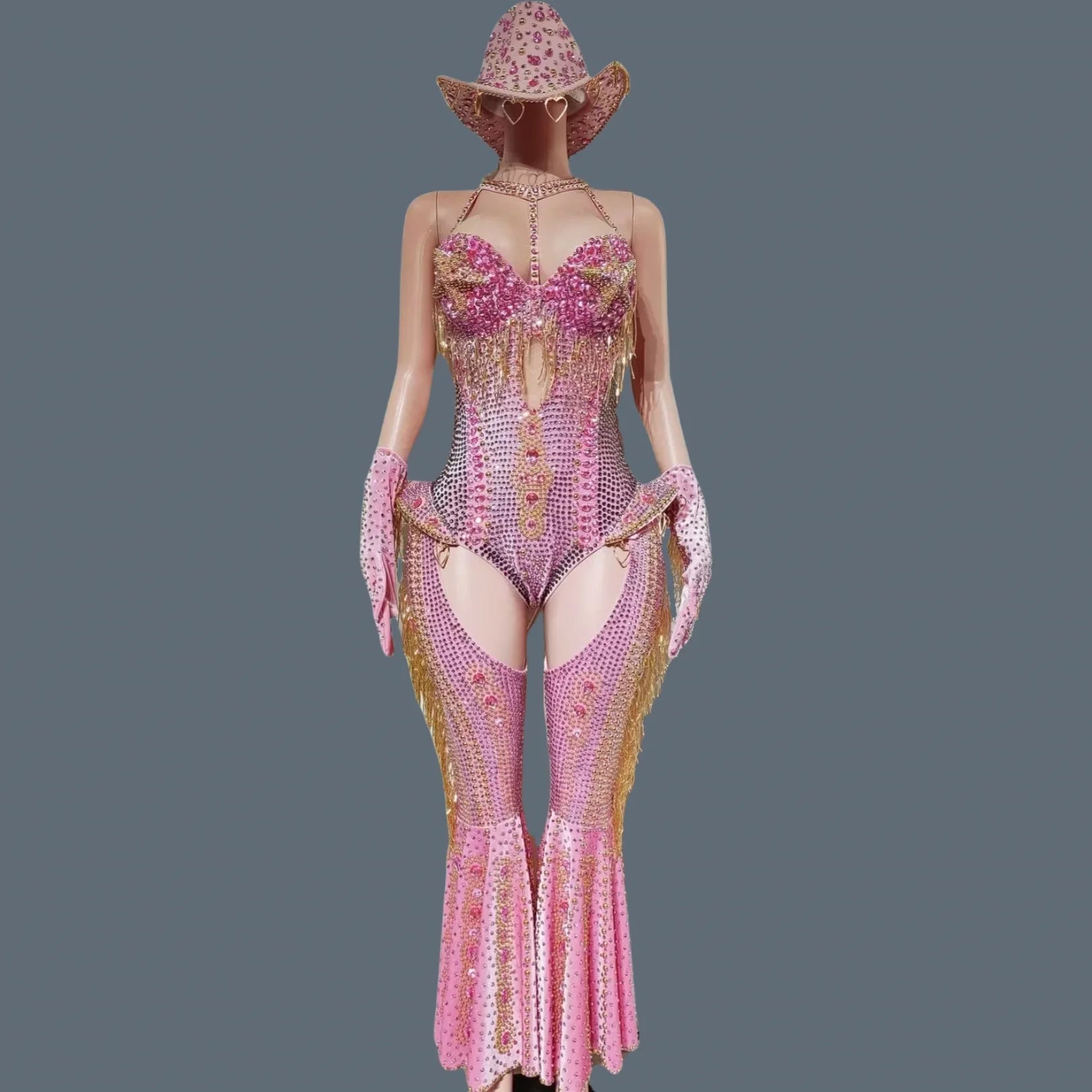 The Stardust Showstopper 4-Piece Rhinestone Ensemble – Luxury Stage Bodysuit & Jumpsuit Set