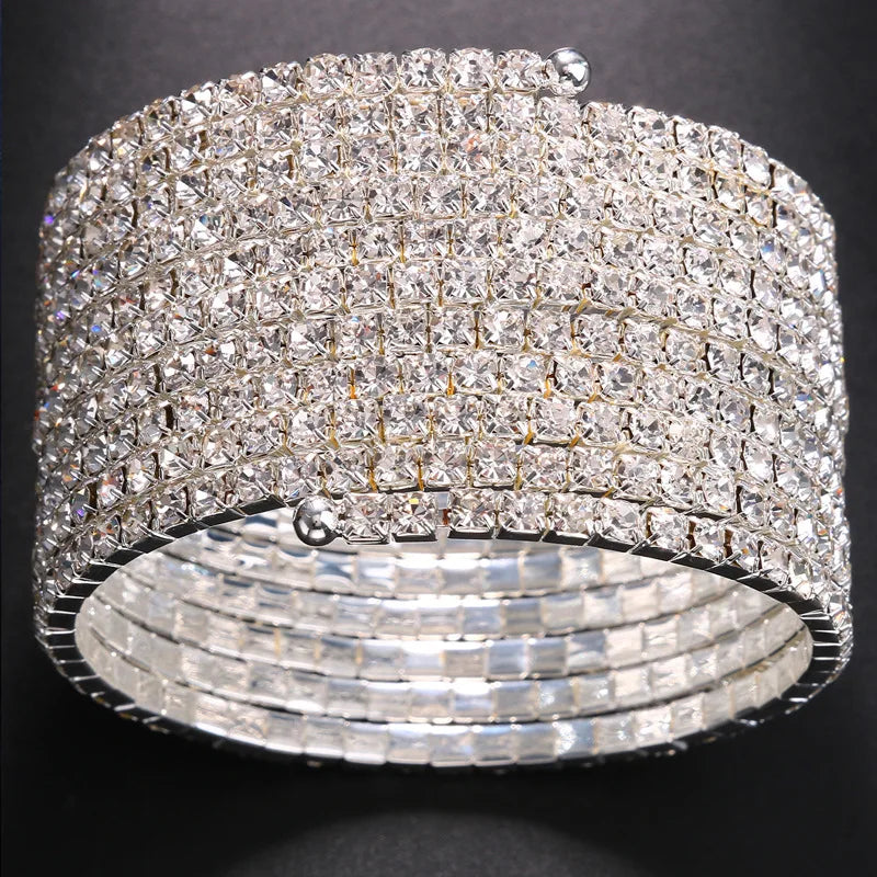 Sparkling Multi-Layer Rhinestone Arm Chain – Stacked Crystal Spiral Cuff & Upper Arm Bangle for Raves, Festivals & Beachwear | Bracelets | Wiccan Center
