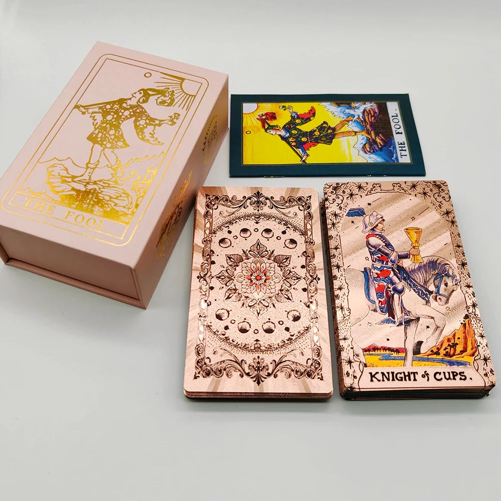 Gold Foil Tarot Plastic Cards Rose Pink Oracle Waterproof Card Deck Mysterious Board Game Divination Cards | | Wiccan Center