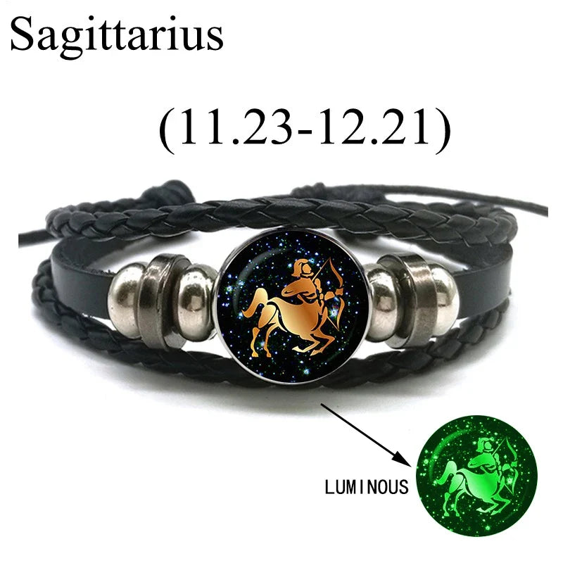 12 Zodiac Signs Leather Bracelet for Men Women Virgo Libra Scorpio Aries Taurus  Braided Rope Bracelets Birthday Gift Wholesale