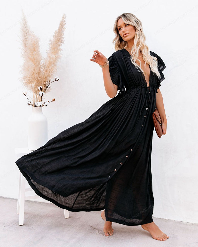 Summer Beach Maxi Dress Women Boho Long Bikini Cover Up High Waist Casual V-Neck Dresses | Dresses | Wiccan Center