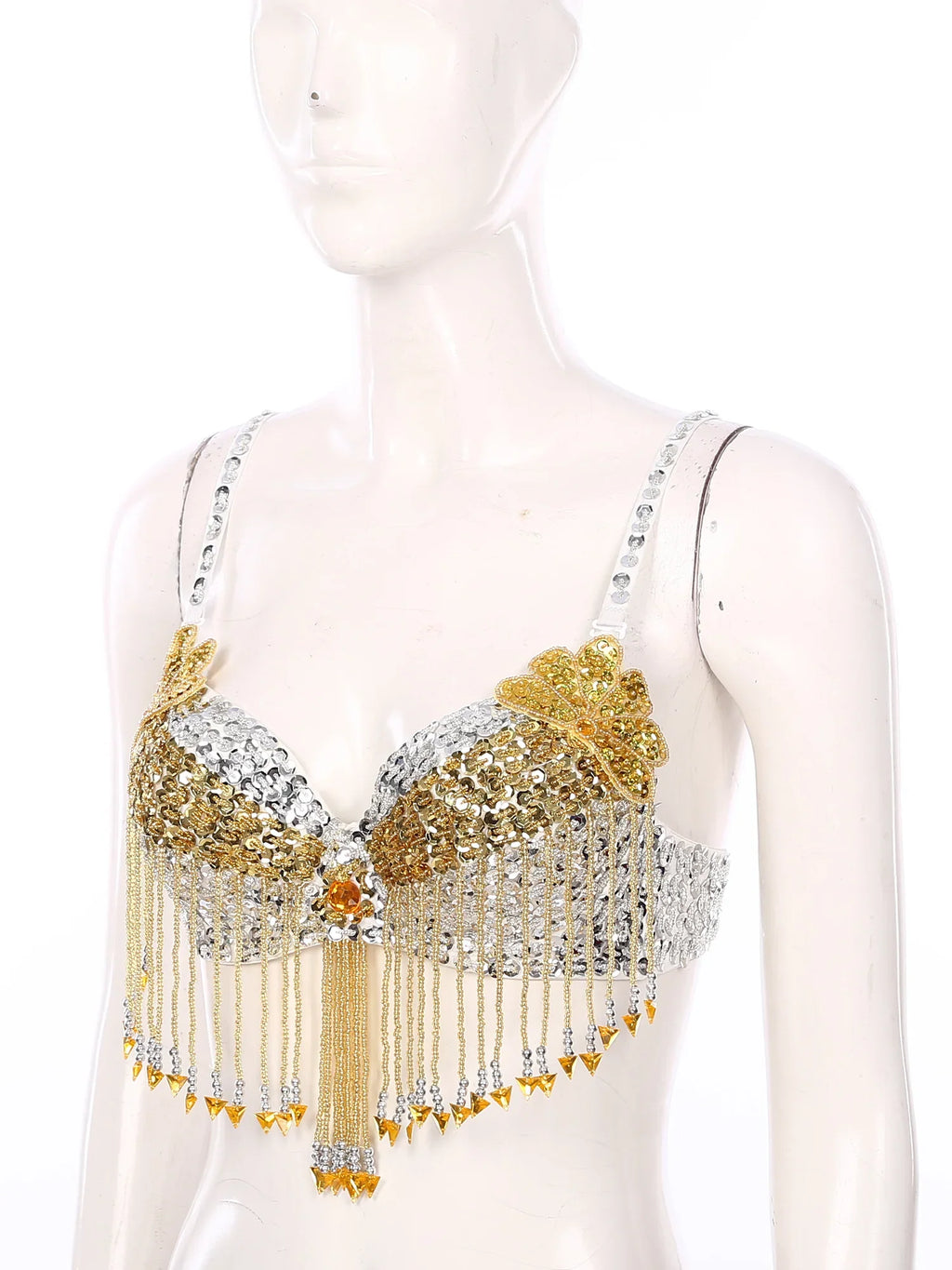 Sparkly Floral Beaded Sequin Belly Dance Bra & Tassel Performance Top | Costume Tops | Wiccan Center