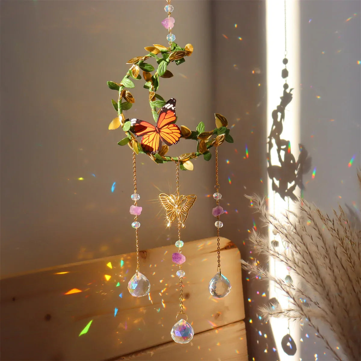 Sun Catcher with Butterfly Floral Vine Design Wedding Decor Home Wedding Party Decoration Ornament | | Wiccan Center