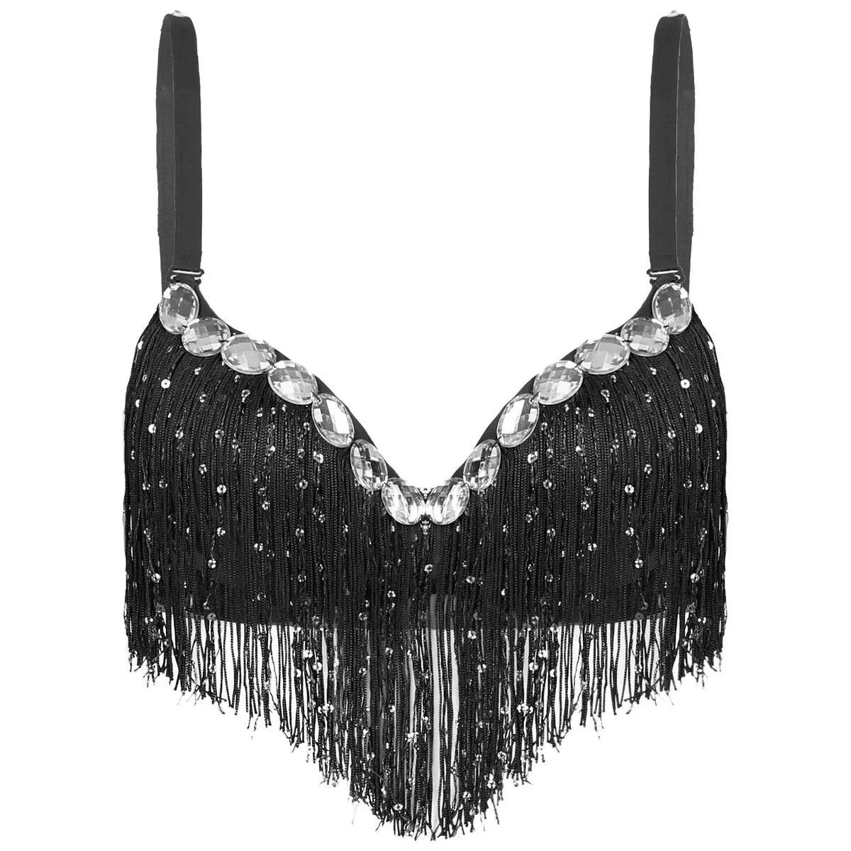 The Stardust Oasis Sirena – Sequined Tassel & Rhinestone Push-Up Belly Dance Bra Top | Costume Tops | Wiccan Center