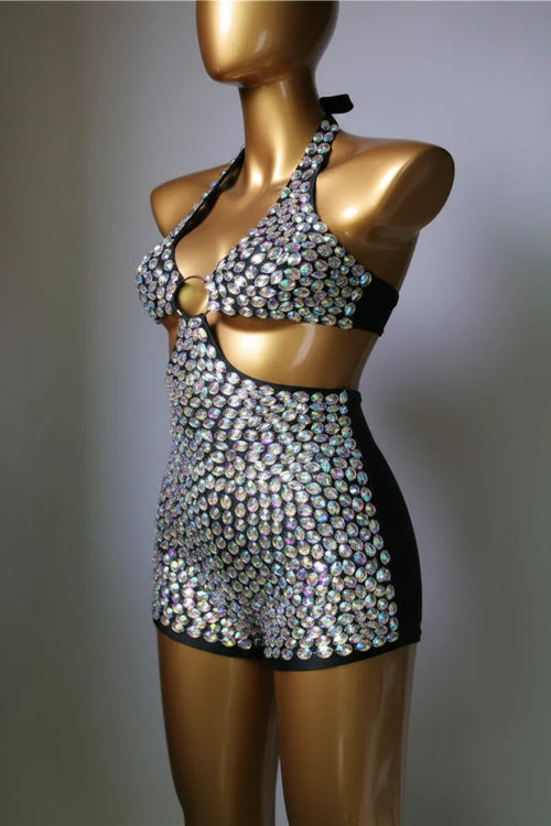3-Piece Crystal Bra & Mesh Cover-Up Set – Luxury Rhinestone Bikini, Sling Dress & Gauze Skirt Ensemble for Festivals & Beach Clubs | Costume Sets | Wiccan Center