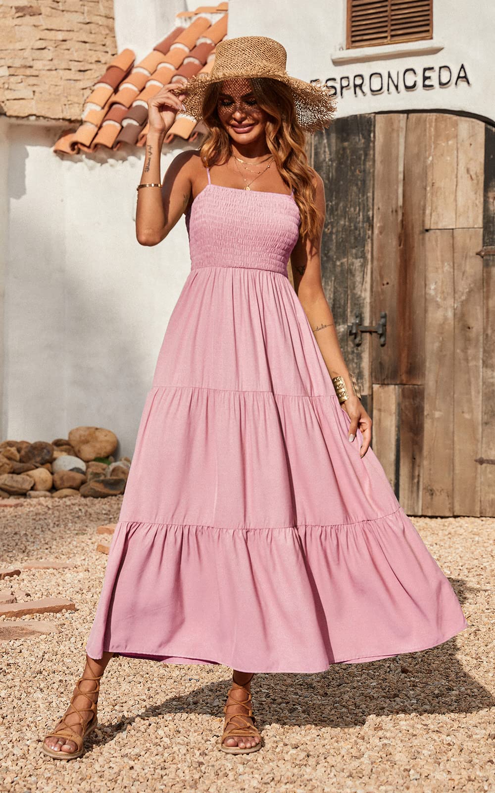 Spaghetti Strap Maxi Dress Women Summer Sleeveless Smocked Boho Long Beach Dress Sundresses | Dresses | Wiccan Center