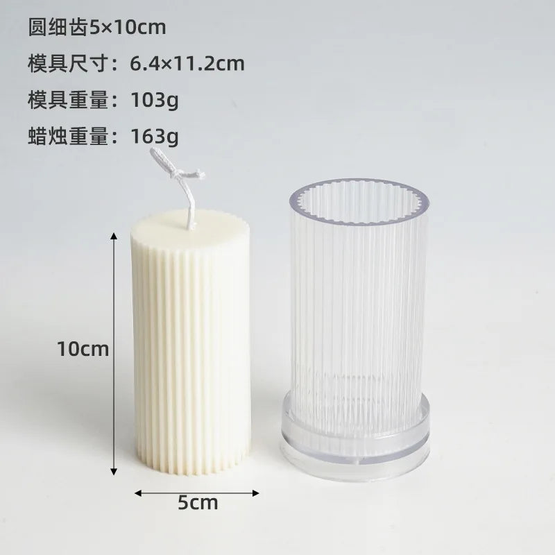 DIY Pinstripe Cylindrical Candle Mold 3D Flat Top Cylindrical Candle Making Supplies Durable and Easy To Release Plastic Mould