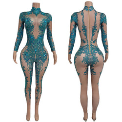 High Neck Crystal Appliqué Illusion Bodysuit | Bodysuit | Wiccan Center