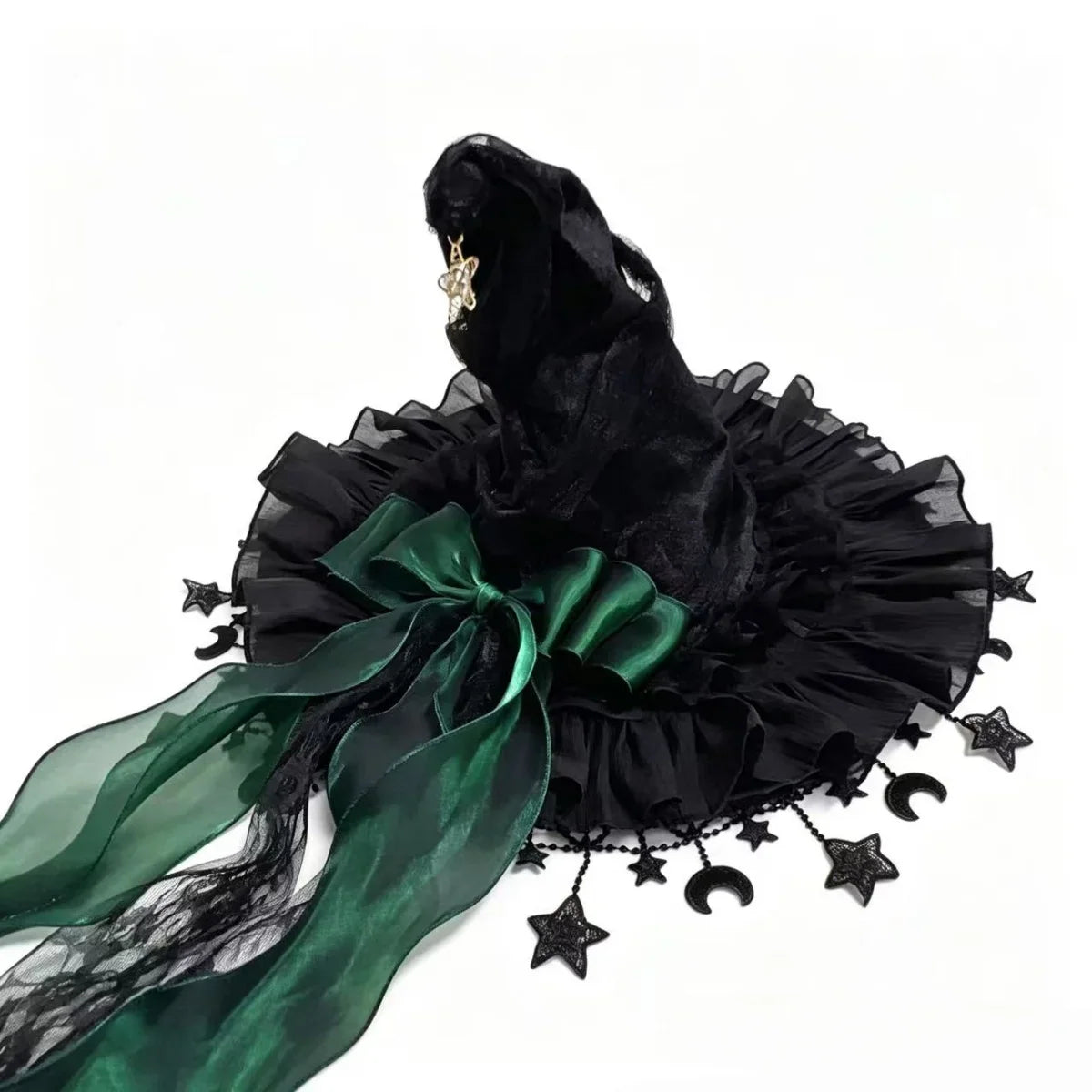 Halloween Witch Hat, Lace Velvet Hat with Moon Pendant | | Wiccan Center