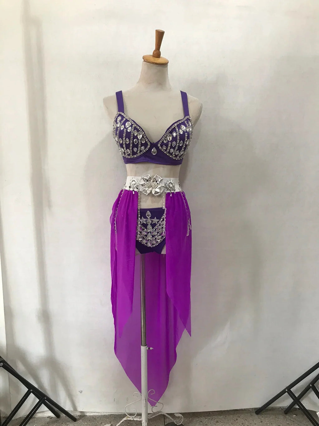 Women's Rhinestone Two-Piece Dance Costume | Stage Performance Top & Shorts | Costume Sets | Wiccan Center