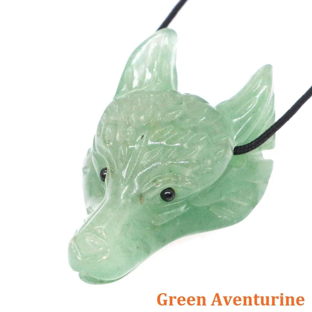 1.5" Wolf Head Stone Pendant Natural Healing Crystals Hand Carved Wolves Animal Statue Figurine Gems for Jewelry Making Necklace