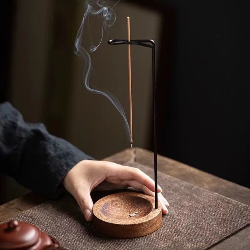 Upside Down Incense Burner - Wooden Round Incense Stick Holder Tray Ornament, Zen Garden Home Decor for Bedroom Yoga Meditation