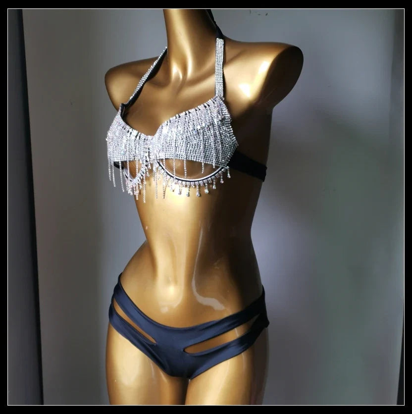 The Venus Vacation Tassel Bikini – Luxe Rhinestone Fringe Showgirl Set | Costume Sets | Wiccan Center