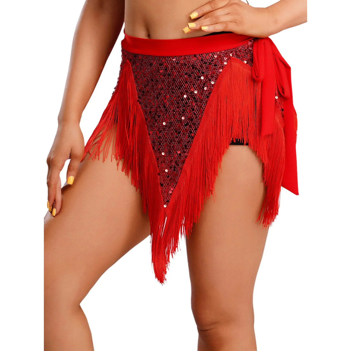Glitter Sequin Fishnet Mesh Hip Scarf & Tassel Waist Wrap Belly Dance Skirt | Skirts | Wiccan Center