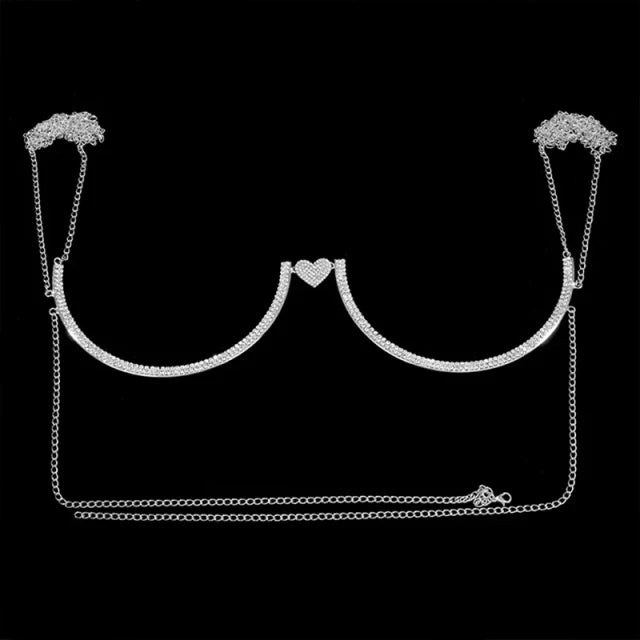 Luxury Rhinestone U-Shape Chest Chain – Shimmering Water Drop Pendant Bikini Bra Body Adornment for Festivals & Beachwear | Body Chains | Wiccan Center