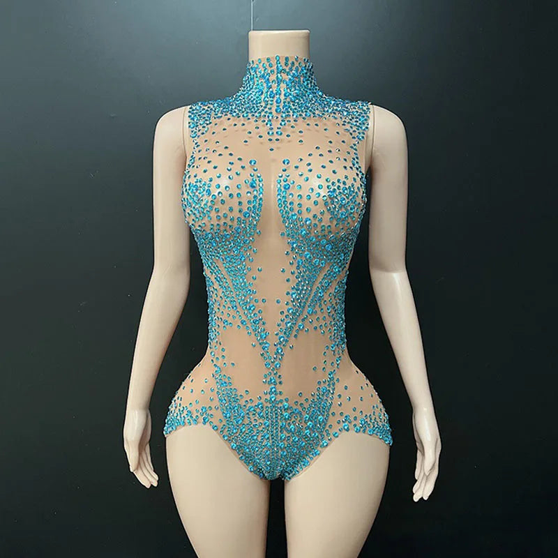 Geometric Rhinestone Sleeveless Stage Bodysuit | Bodysuit | Wiccan Center