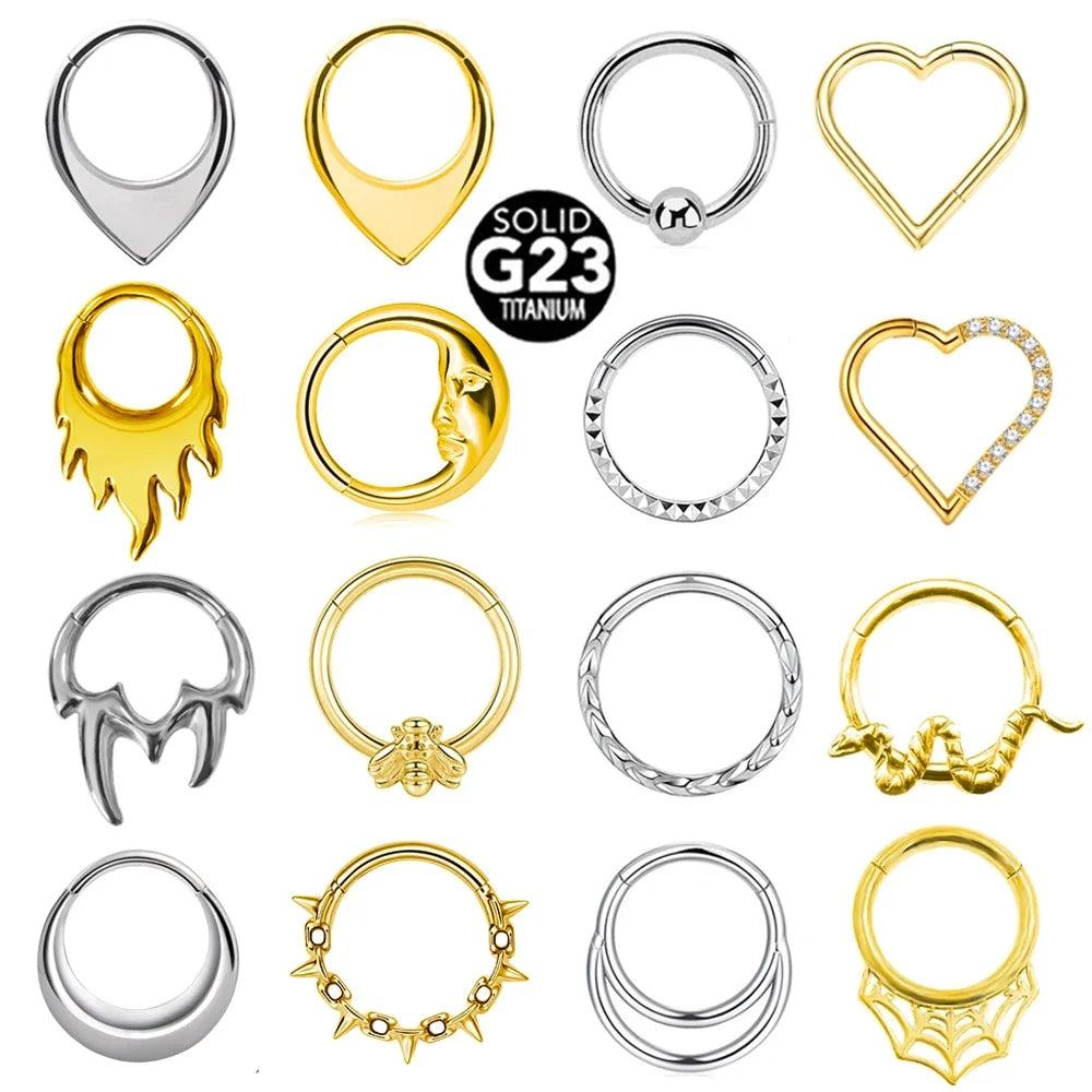 G23 Titanium Bee Septum Nose Ring Piercing Body Jewelry 16G Moon Segment Snake Clicker Helix Ear Cartilage Heart Daith Hoop | | Wiccan Center