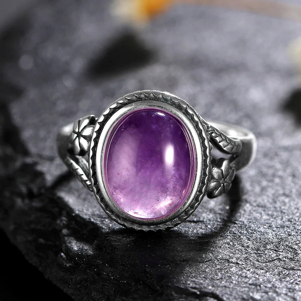 Sterling Silver Stone Oval Flower Ring | Ring | Wiccan Center