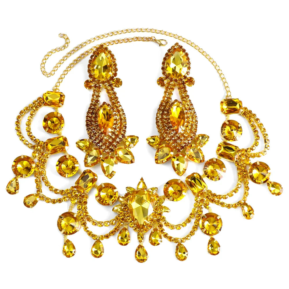 Amber Rhinestone Drop Tassel Crystal Drop & Crystal Drop Set | Jewelry Sets | Wiccan Center