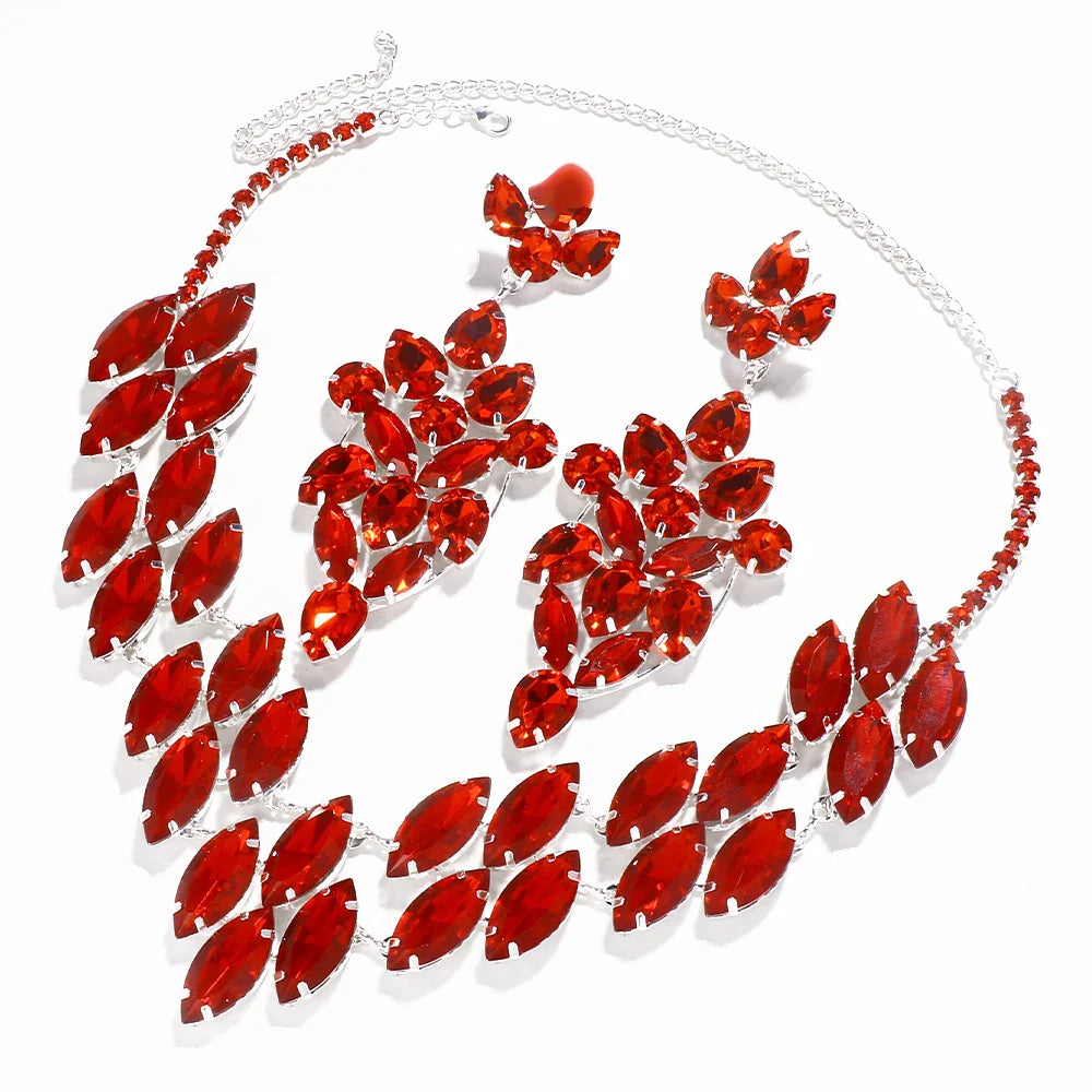 Red Rhinestone Crystal Drop & Crystal Drops Set