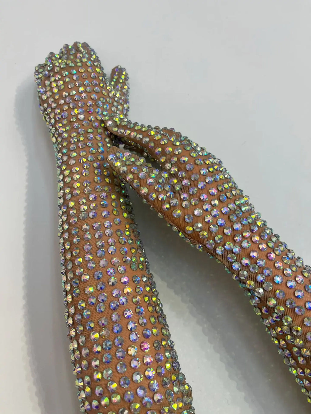 AB Rhinestone Sheer Mesh Long Opera Gloves Stage Performance Costume Accessory