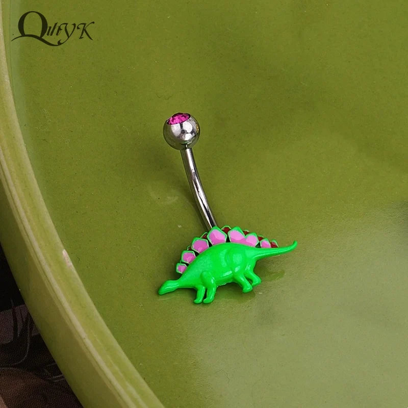Sweet Dinosaur Navel Ring Zircon Heart Strawberry Belly Button Ring For Women Body Piercing Decor Vacation Leisure Beach Jewelry | | Wiccan Center
