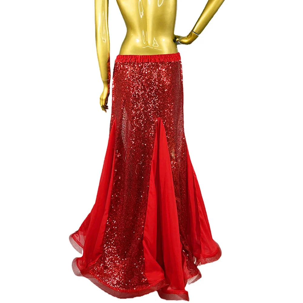 Sparkly Sequined Appliqué Belly Dance Long Performance Skirt | Skirts | Wiccan Center