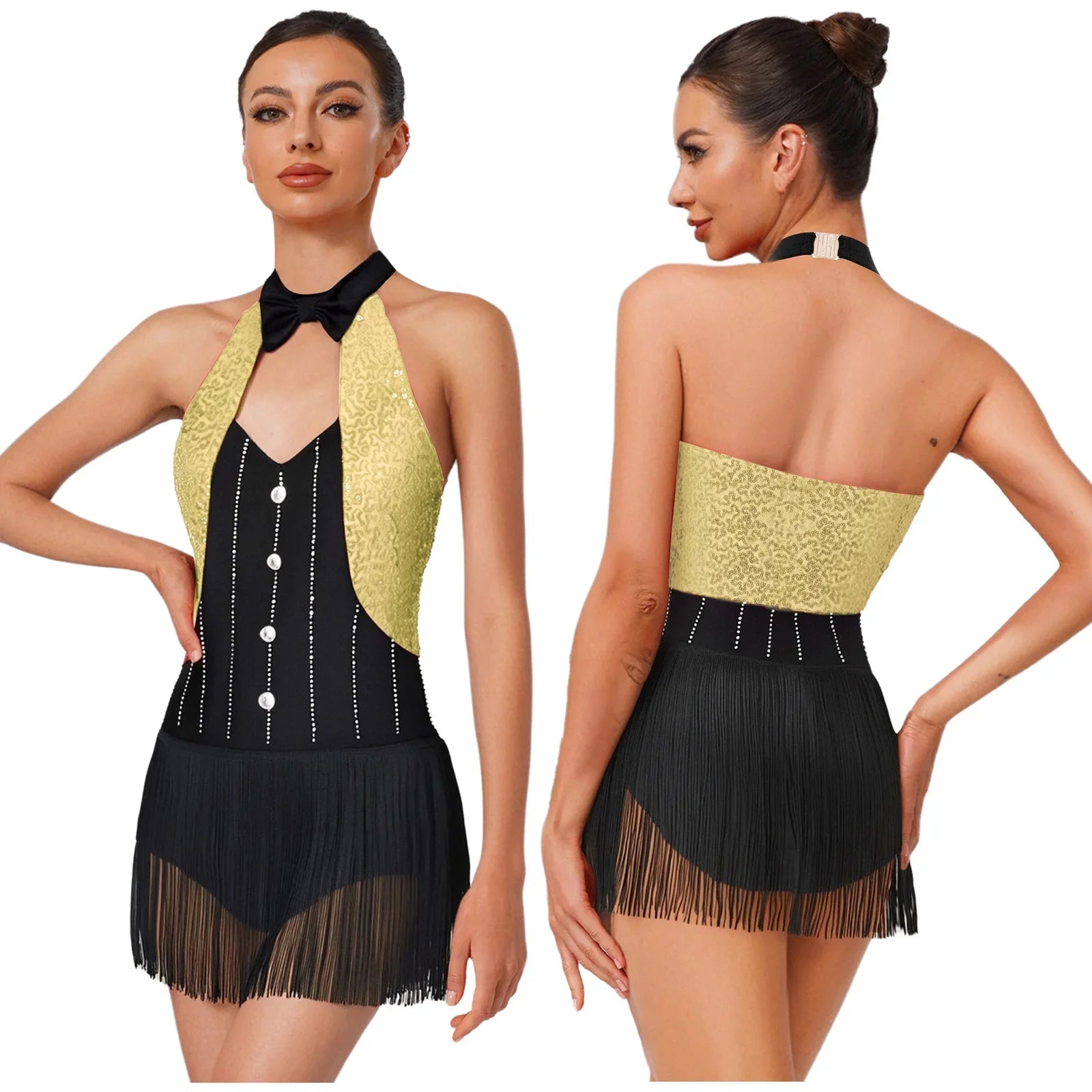 The Stardust Tuxedo Tassel Bodysuit – Luxury Sequins & Rhinestone Showgirl Leotard | Bodysuit | Wiccan Center