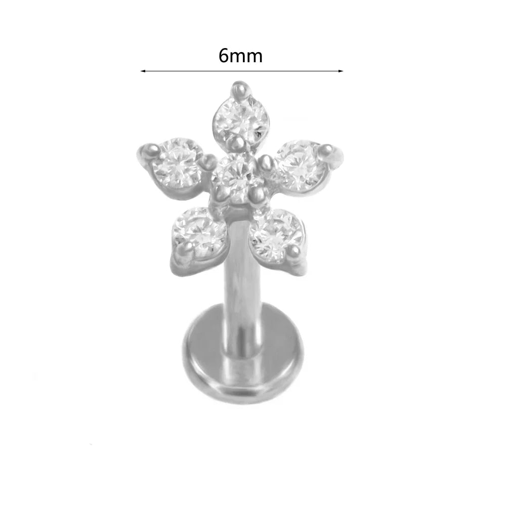 100% 316L Surgical Steel Flower Labret Piercing Butterfly Bee Tragus Snake Cartilage Helix Flat Back CZ Earrings Body Jewelry | | Wiccan Center