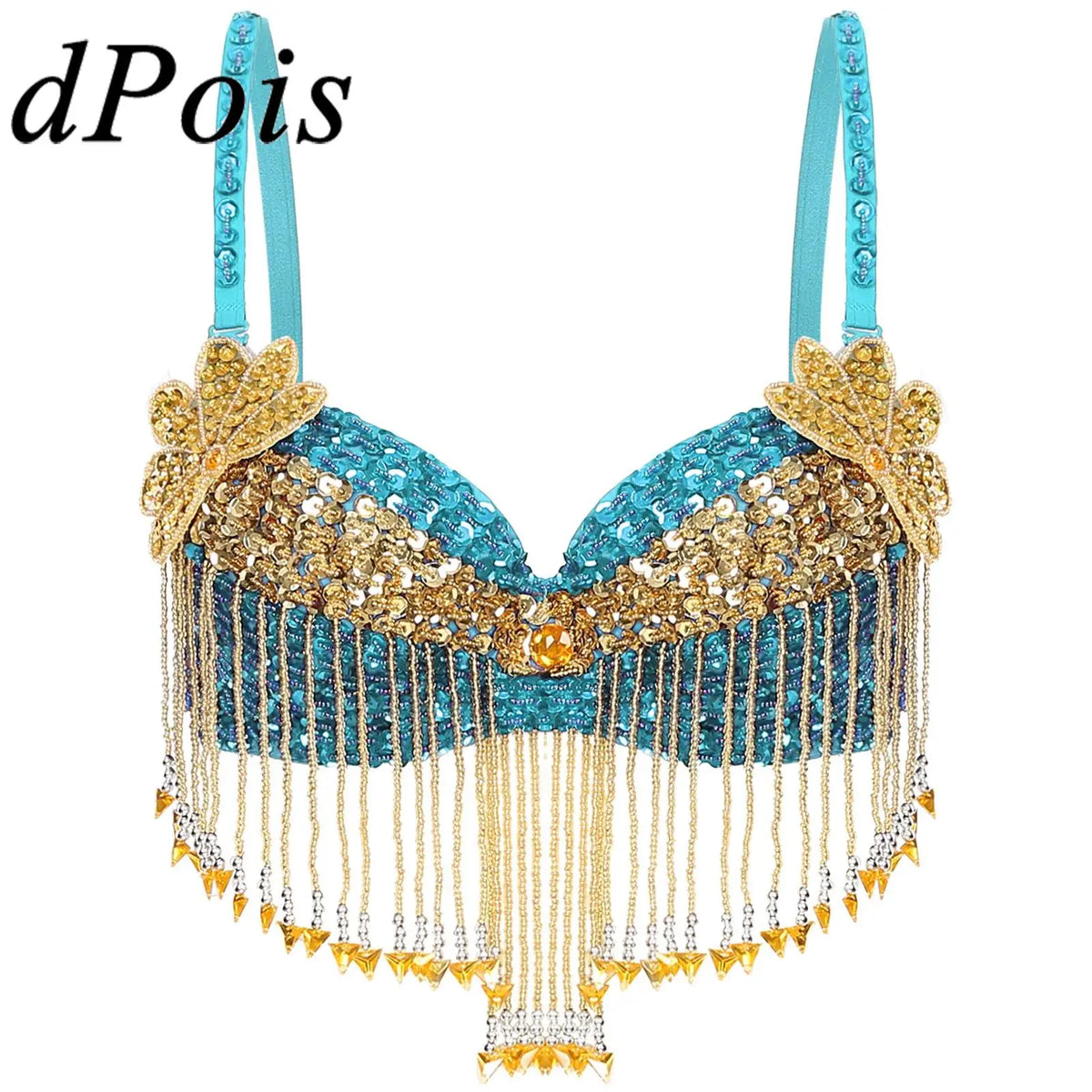 Sparkly Floral Beaded Sequin Belly Dance Bra & Tassel Performance Top | Costume Tops | Wiccan Center