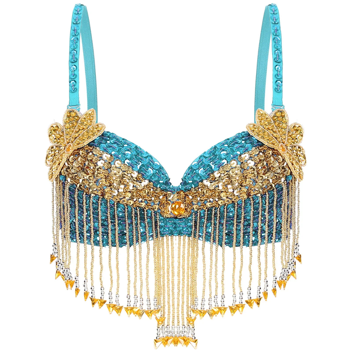 Sparkly Floral Beaded Sequin Belly Dance Bra & Tassel Performance Top | Costume Tops | Wiccan Center