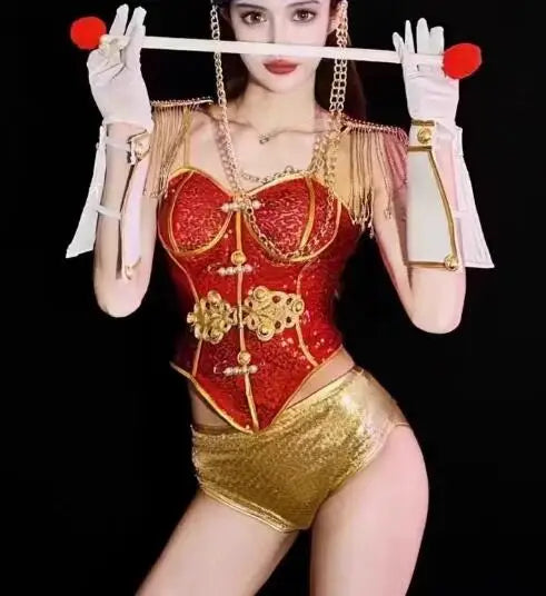 Luxury Rhinestone Performance Bodysuit Set – Shimmering Crystal Stage Costume for GoGo Dancers, Circus Performers & Rave Outfits | Novelty | Wiccan Center