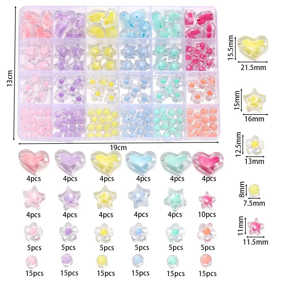 174pcs/Box Heart Acrylic Beads Flower Round Spacer Loose Beads Kits for Bracelet Keychain Jewelry Making Accessories | | Wiccan Center