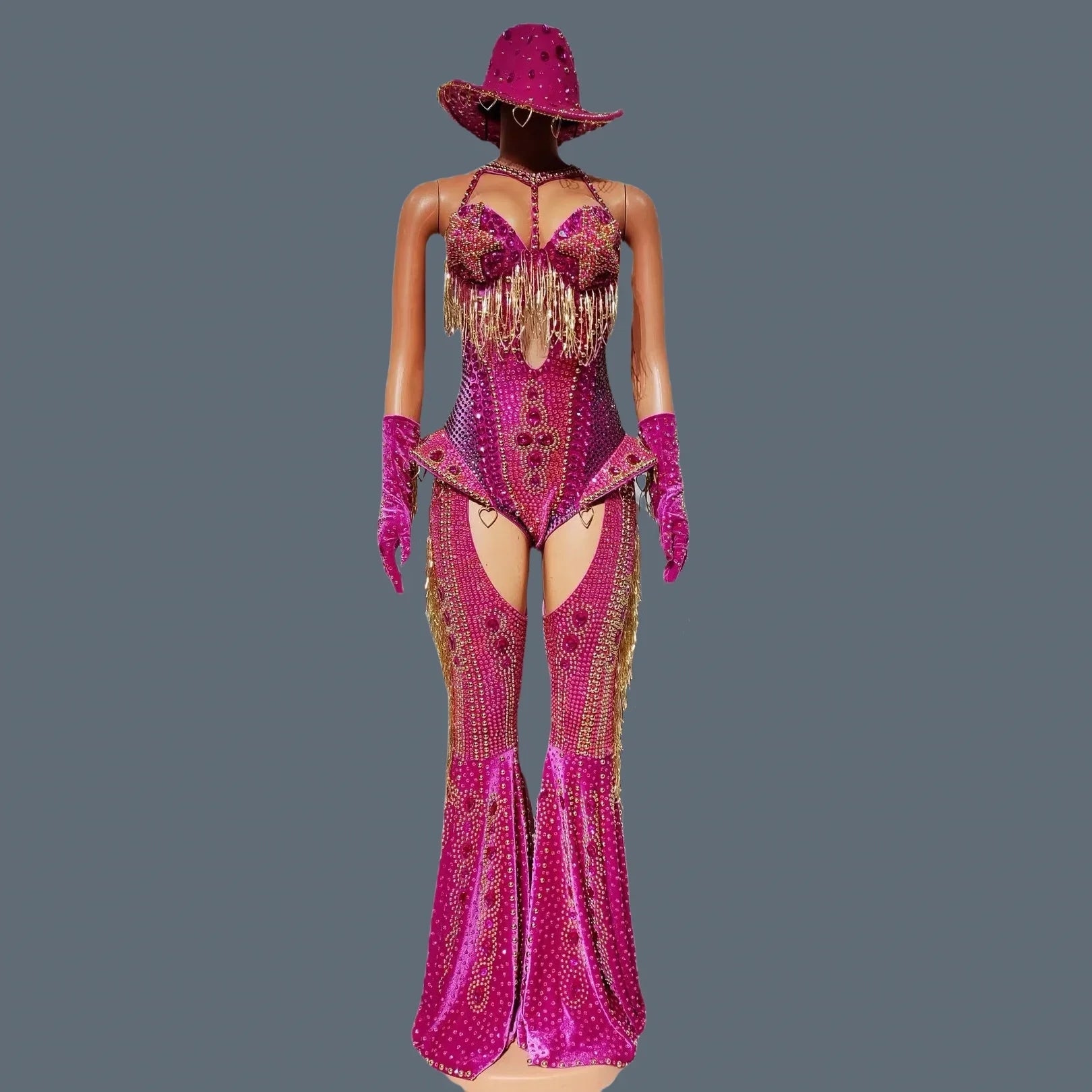 The Stardust Showstopper 4-Piece Rhinestone Ensemble – Luxury Stage Bodysuit & Jumpsuit Set