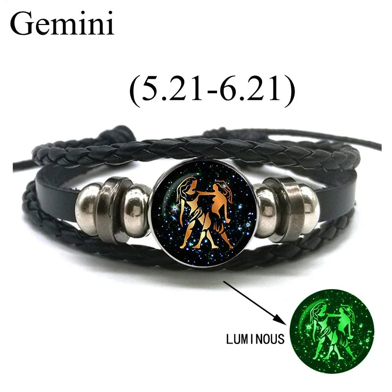 12 Zodiac Signs Leather Bracelet for Men Women Virgo Libra Scorpio Aries Taurus  Braided Rope Bracelets Birthday Gift Wholesale