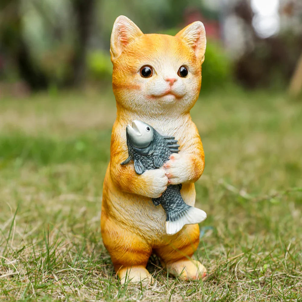 Cat Figurines Outdoor Garden Statues for Patio, Lawn Yard Decoration, Orange Cat Sculpture and Figurines Cat Lover Gifts Kitten | | Wiccan Center