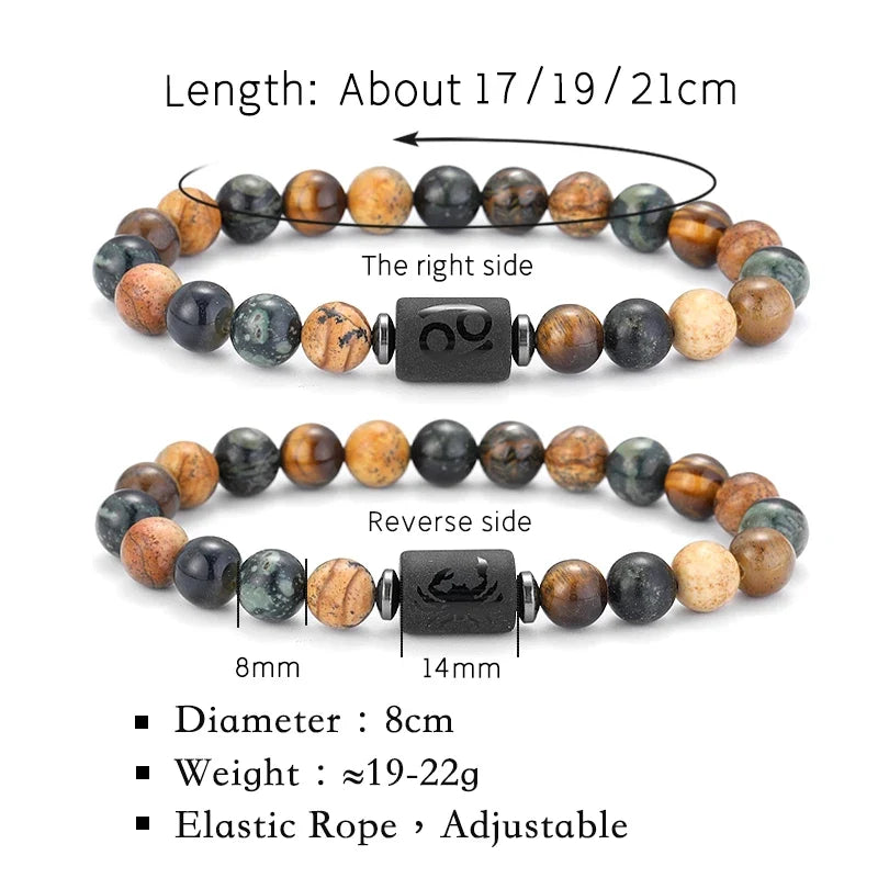 12 Zodiac Bracelets Natural Stone Cancer Virgo Leo Libra Bracelet Couples Friendship Gifts Bracelets Jewelry pulsera hombre
