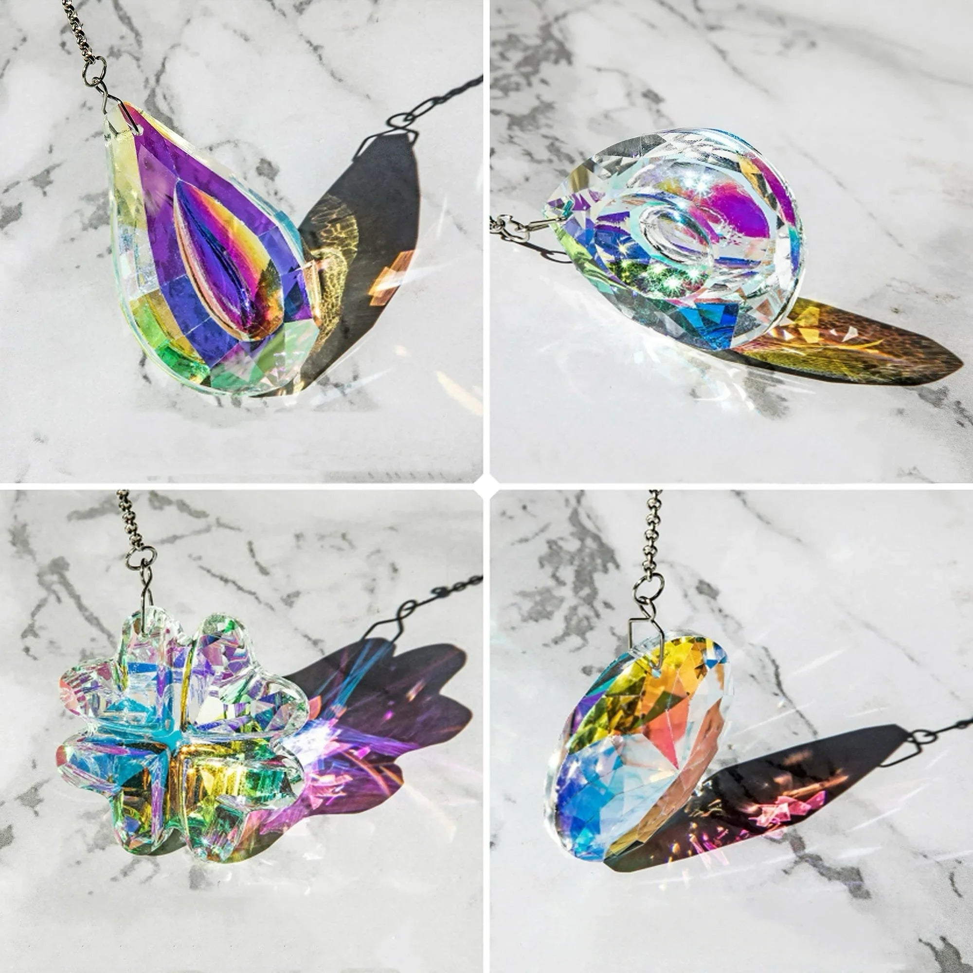 4pcs Clover-Shaped Round Crystal Pendant Crystal Rainbow Sun Catcher Wedding Decor Home Wedding Party Decoration Ornament | | Wiccan Center
