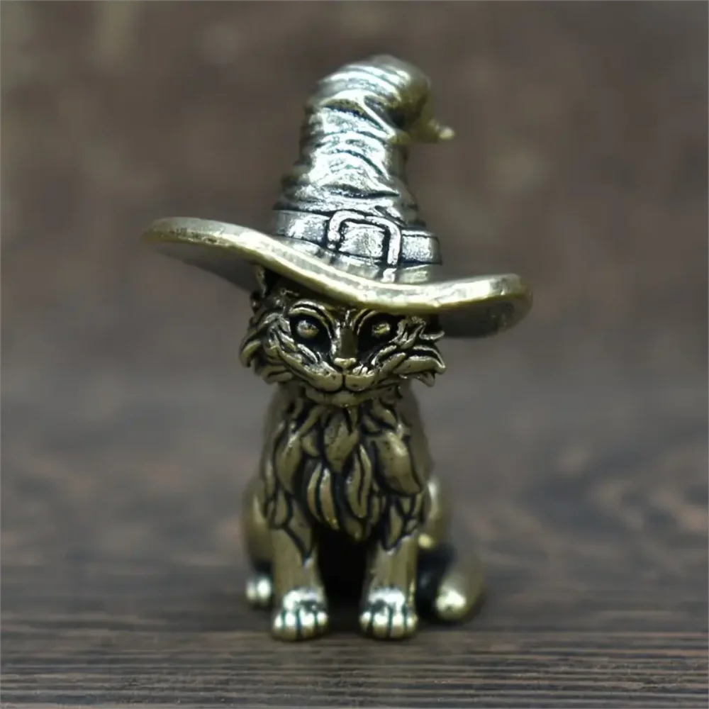 1pc Vintage Brass Witch Cat Statue, Solid Miniature Cat Sculpture, Decorative Animal Figurine, Antique Copper Tea Pet, Collectib | | Wiccan Center