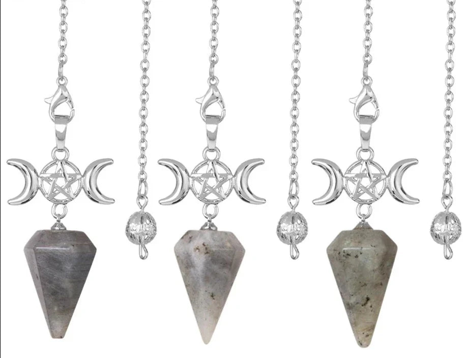 Triple Moon Pentacle Crystal Pendulums | Pendulums | Wiccan Center