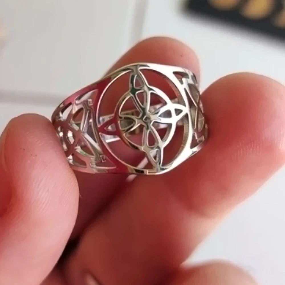 LIKGREAT Witch Knot Ring for Women Men Hollow Stainless Steel Finger Rings Celtic Vintage Amulet Protection Couple Jewelry Gifts | | Wiccan Center