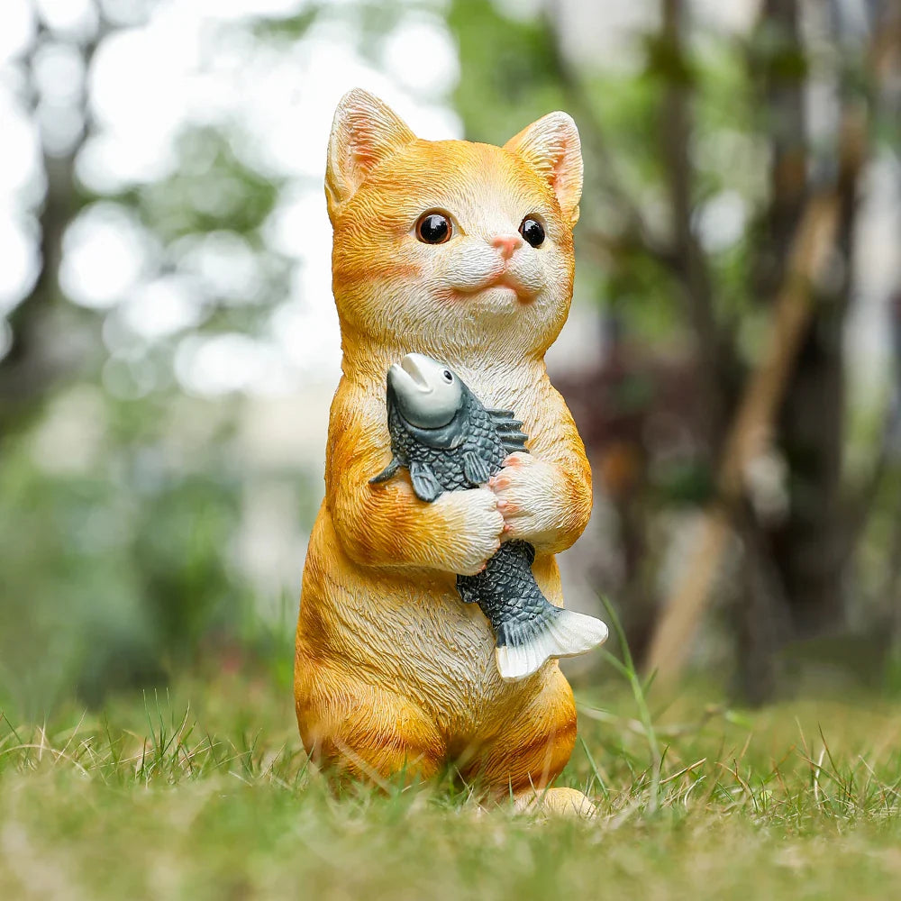 Cat Figurines Outdoor Garden Statues for Patio, Lawn Yard Decoration, Orange Cat Sculpture and Figurines Cat Lover Gifts Kitten | | Wiccan Center