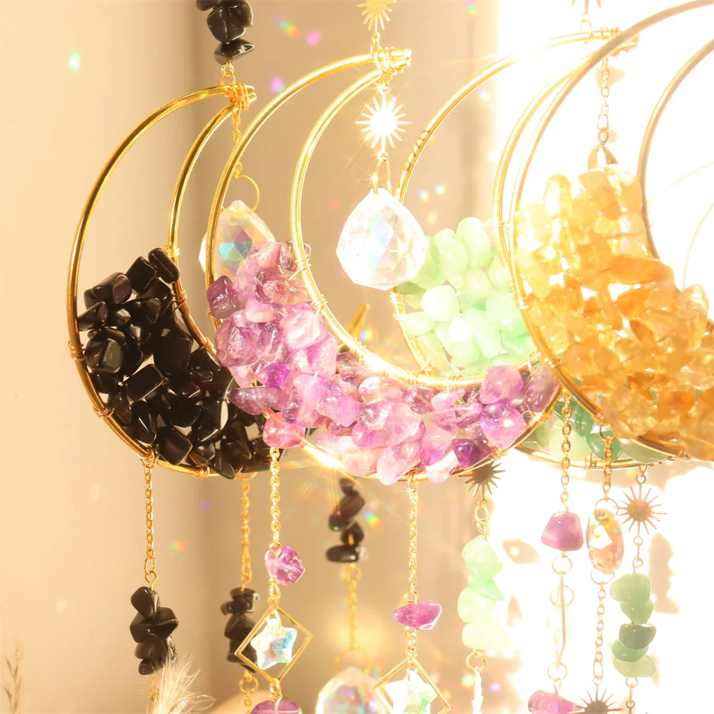 Hourglass Moon Purple Blue Green Pink Crystal Sun Catcher Pendant Decoration, Half Moon Window Hanging Pendant - Home and Garden | | Wiccan Center