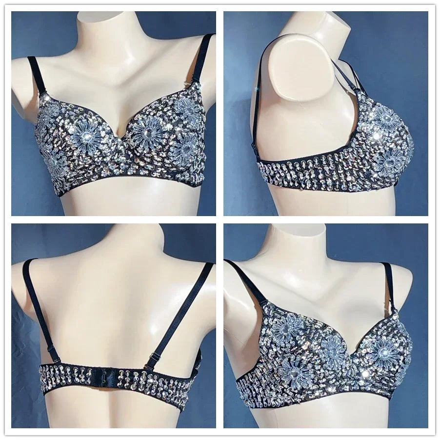 The Stardust Prism Sirena – Deluxe Beaded & Sequined Push-Up Belly Dance Bra Top | Costume Tops | Wiccan Center