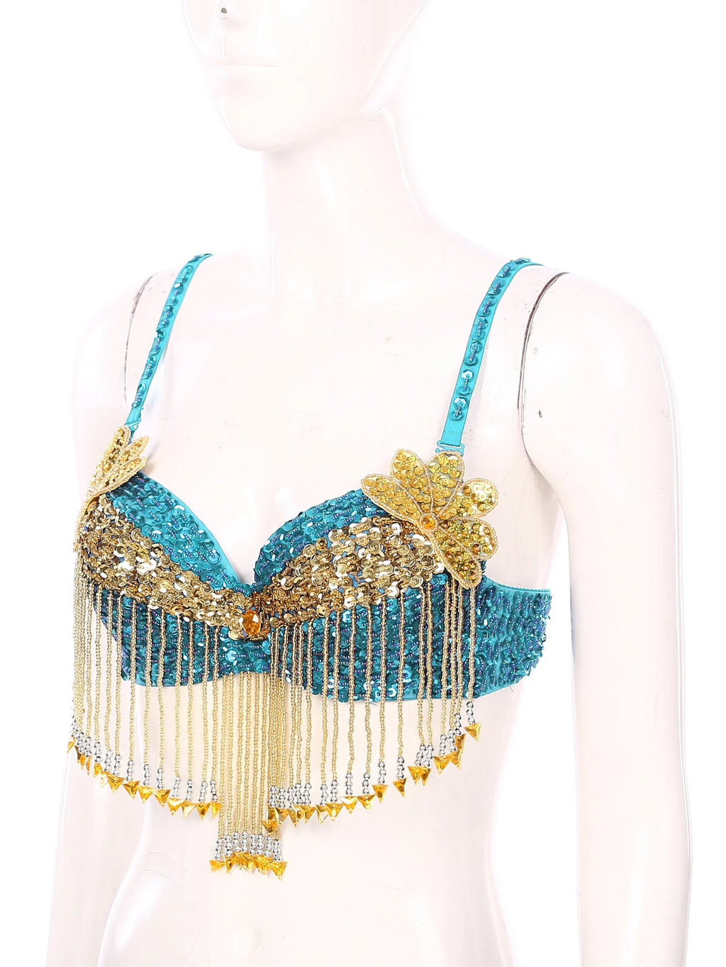 Sparkly Floral Beaded Sequin Belly Dance Bra & Tassel Performance Top | Costume Tops | Wiccan Center