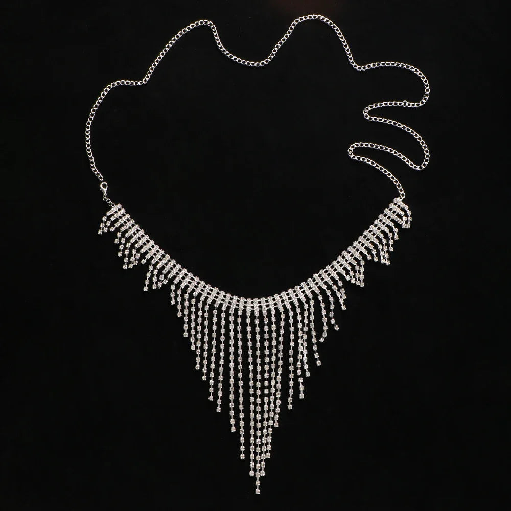Geometric Rhinestone Tassel Thong Body Chain – Luxury Crystal Lingerie & Shimmering Waist Harness for Raves, Festivals & Beachwear | Body Chains | Wiccan Center