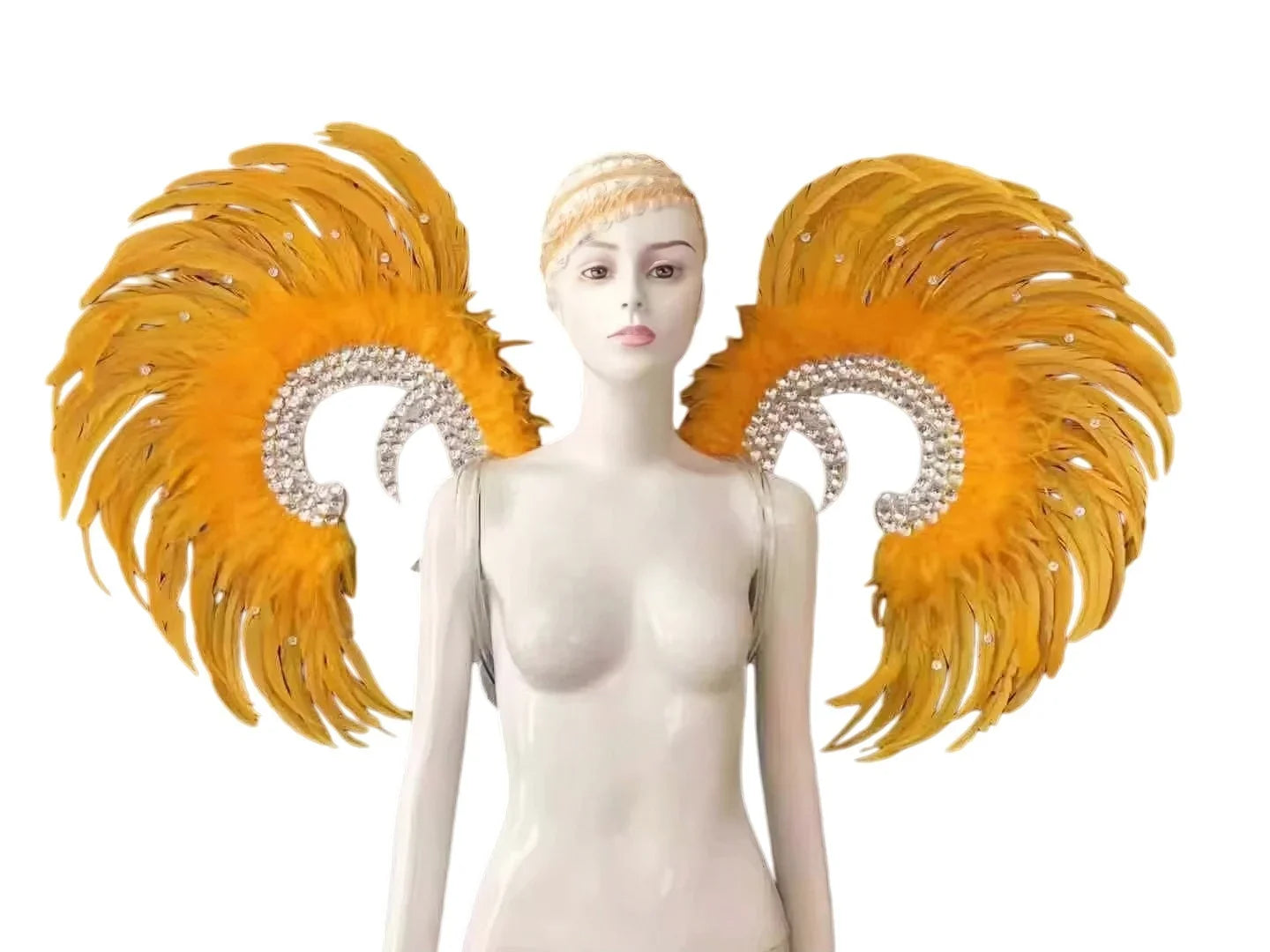 Showgirl Feather Wing Backpiece with Rhinestone Scroll Frames | Back Pieces | Wiccan Center