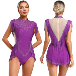 Rhinestone Mock Neck Mesh Tassel Leotard | Bodysuit | Wiccan Center