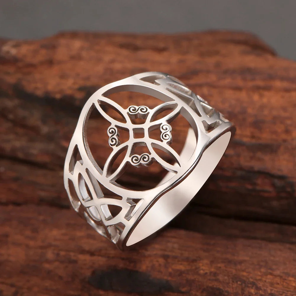 LIKGREAT Witch Knot Ring for Women Men Hollow Stainless Steel Finger Rings Celtic Vintage Amulet Protection Couple Jewelry Gifts | | Wiccan Center